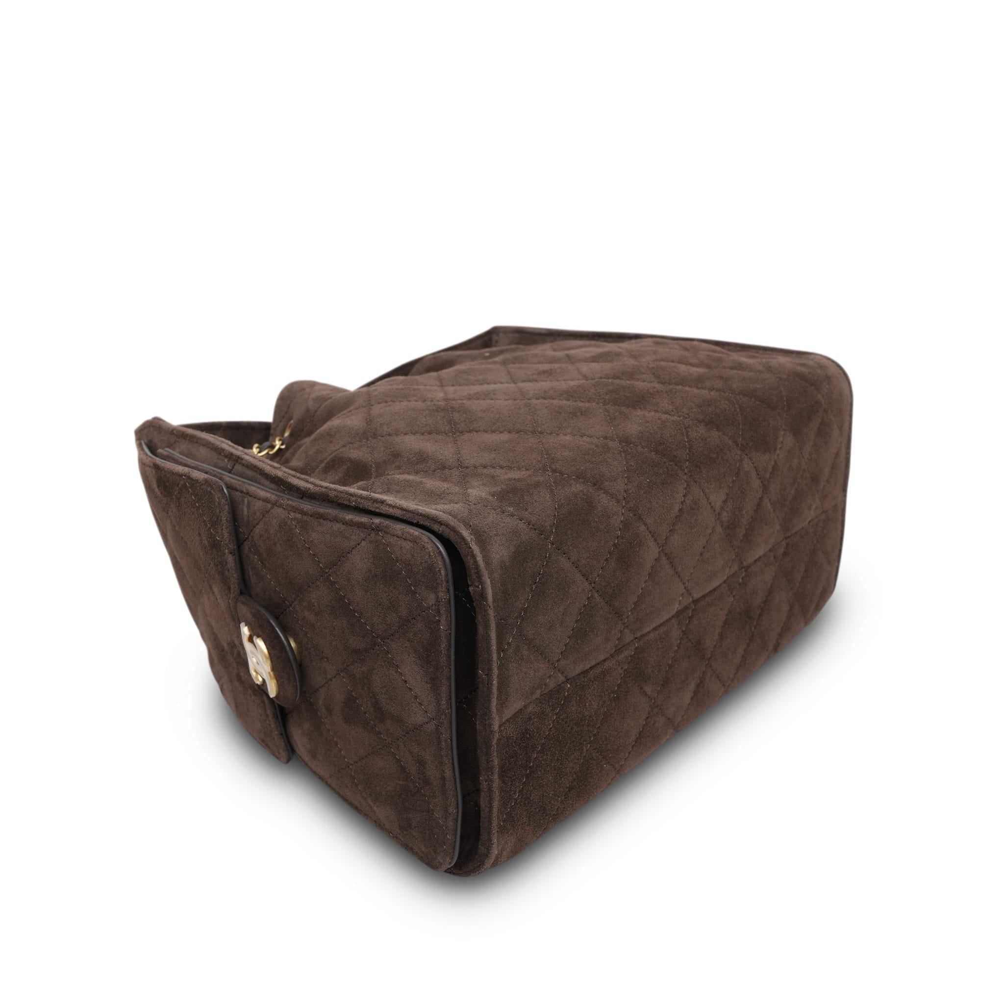 Brown Suede Quilted 25 Hobo Bag Small Aged Gold Hardware
