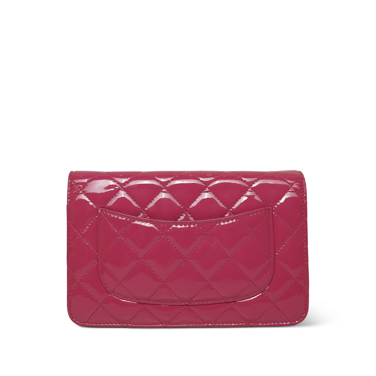 Dark Pink Patent Quilted Wallet On Chain WOC Light Gold Hardware