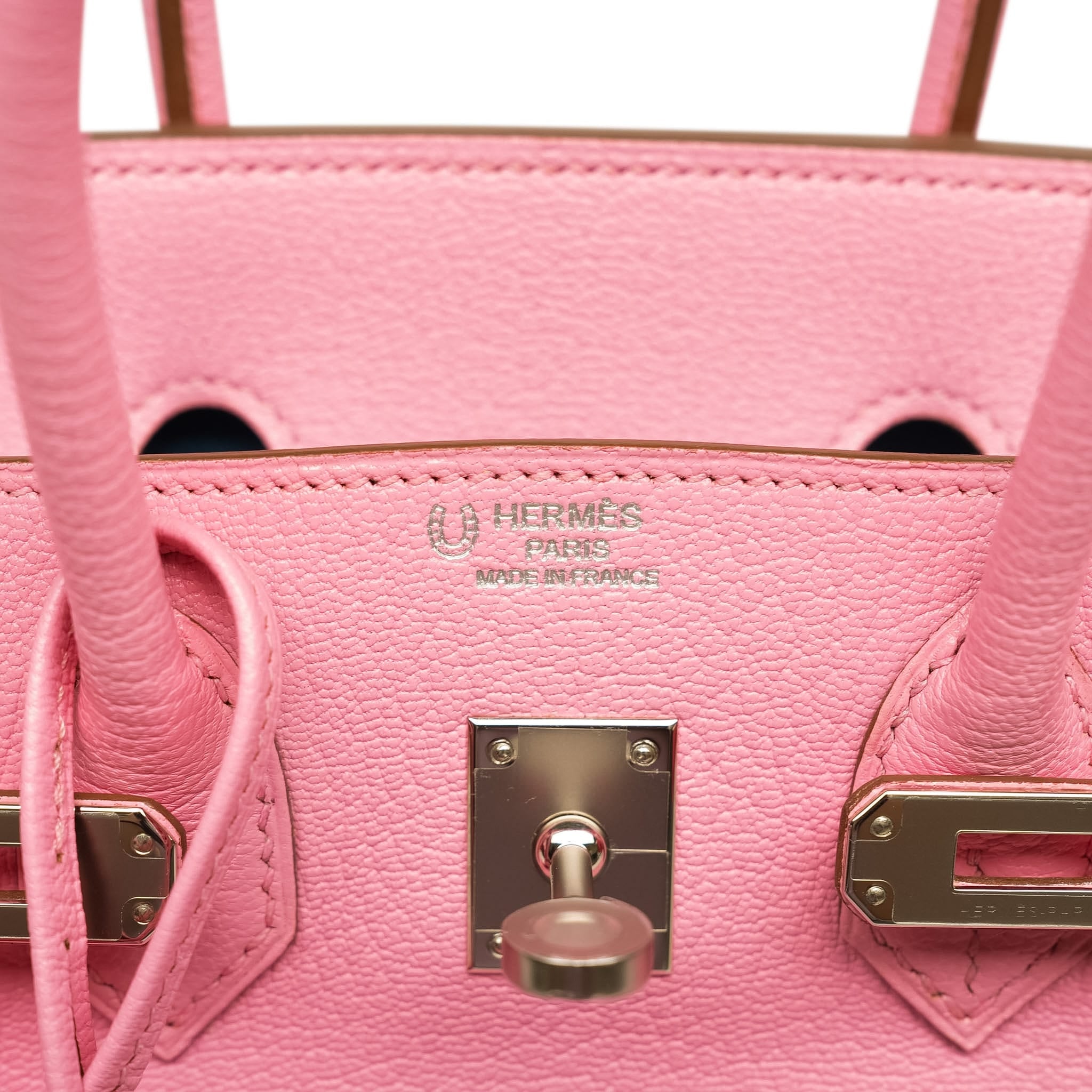 Product image 2 of 16: Birkin 25 Bi-Color Horseshoe (HSS) Rose Confetti/Turquoise Chevre Palladium Plated R Square Stamp