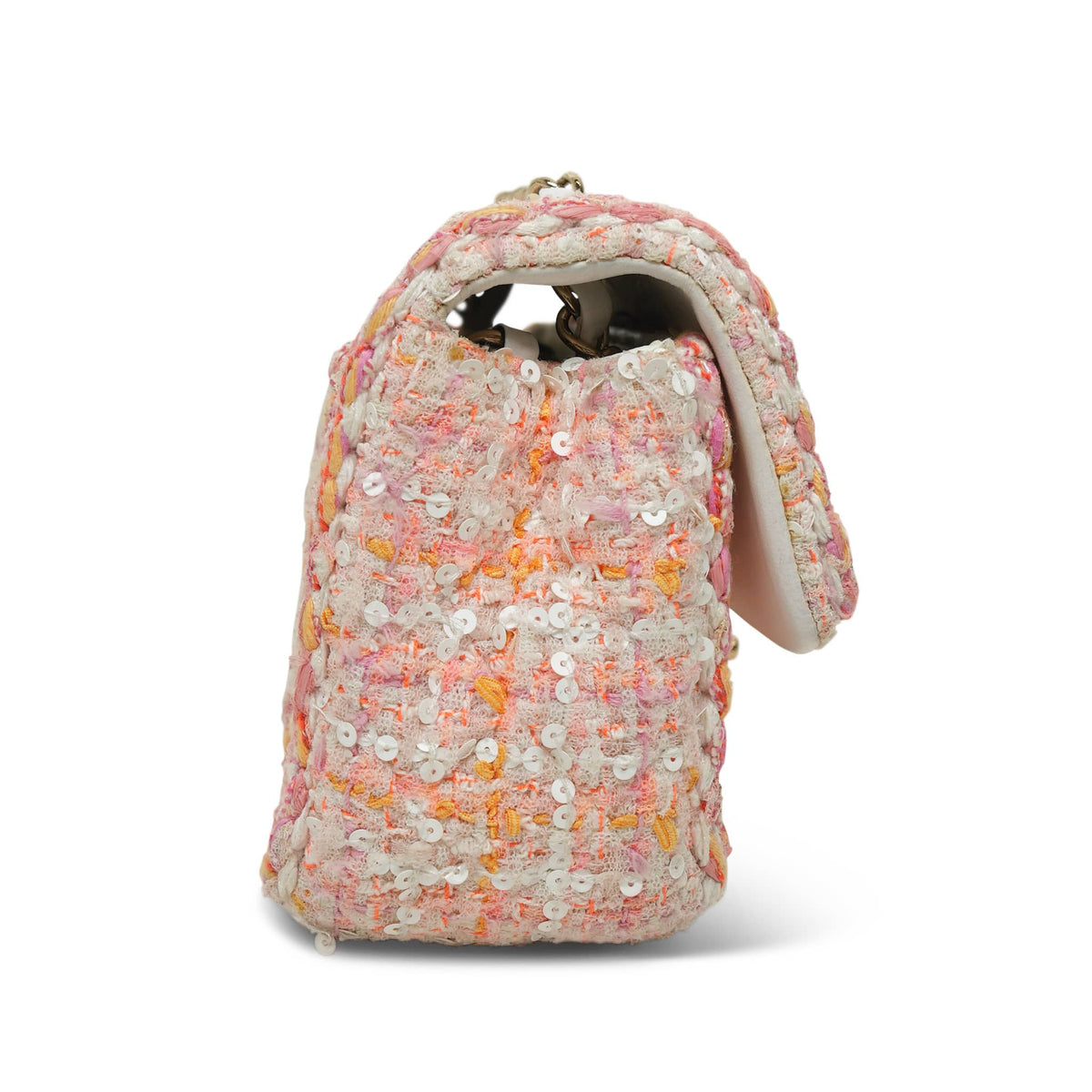 White/Orange/Pink Braided Sequin Tweed Quilted Mini Rectangular Flap LGHW