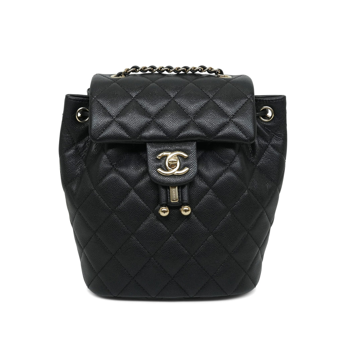 24S Black Caviar Quilted Urban Spirit Backpack Mini Light Gold Hardware