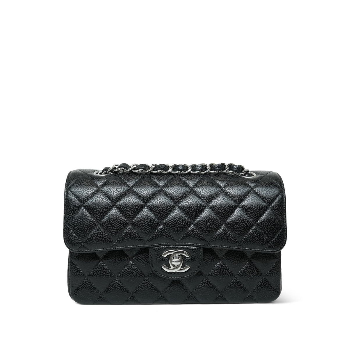 Black Caviar Quilted Classic Flap Small Silver HW