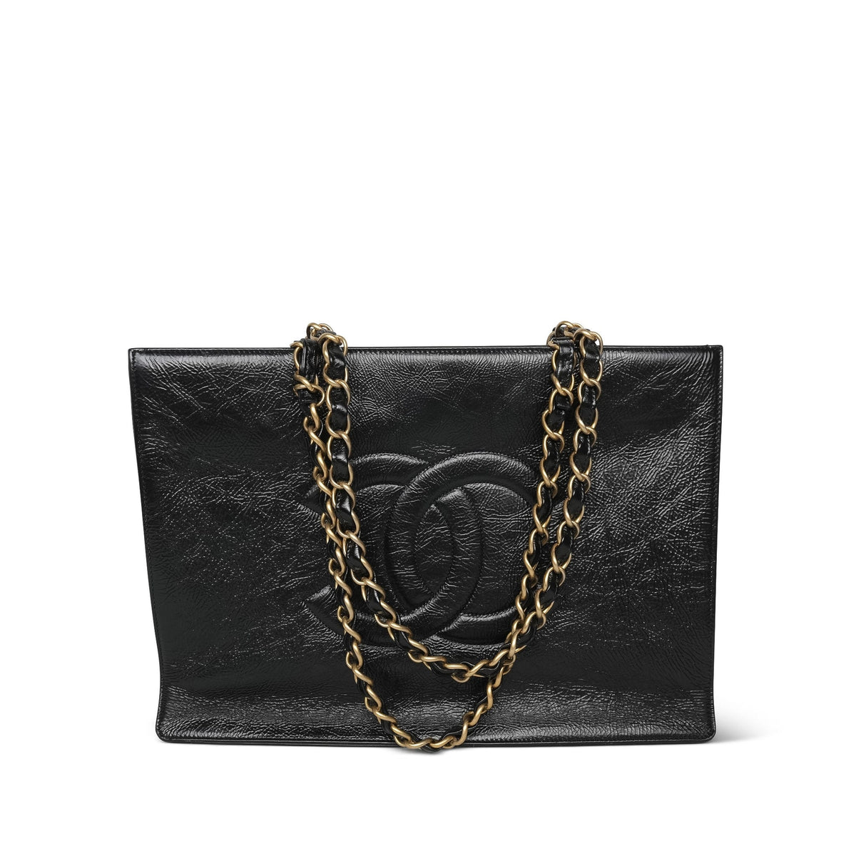 Black Aged Calfskin Timeless CC Shopping Tote AGHW