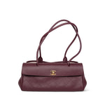 Product image 1 of 15: 26S Burgundy Grained Calfskin Quilted Urban Essentials Shopping Bag Small Gold Hardware