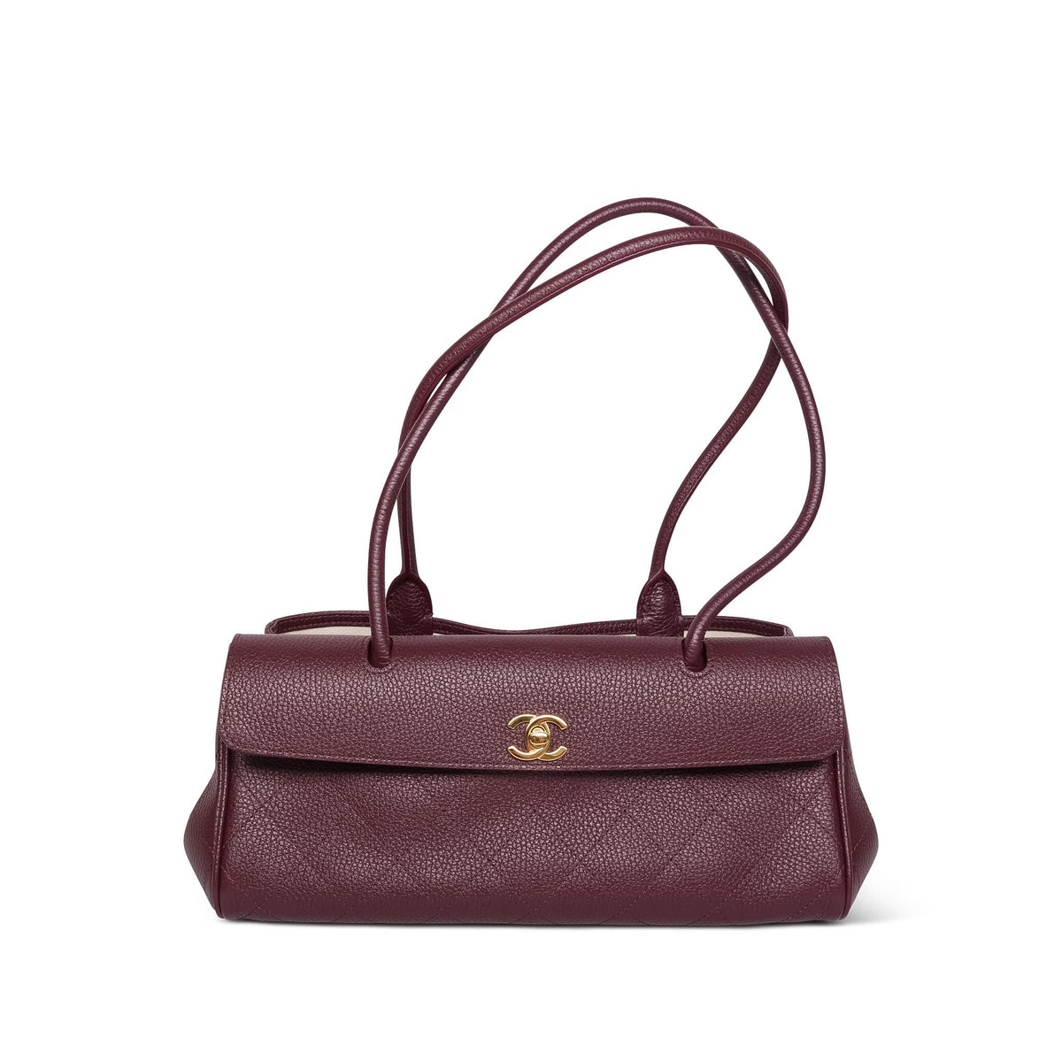 26S Burgundy Grained Calfskin Quilted Urban Essentials Shopping Bag Small Gold Hardware