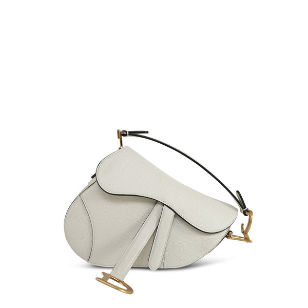Dior Latte Grained Calfskin Saddle Bag Mini Aged Gold Hardware