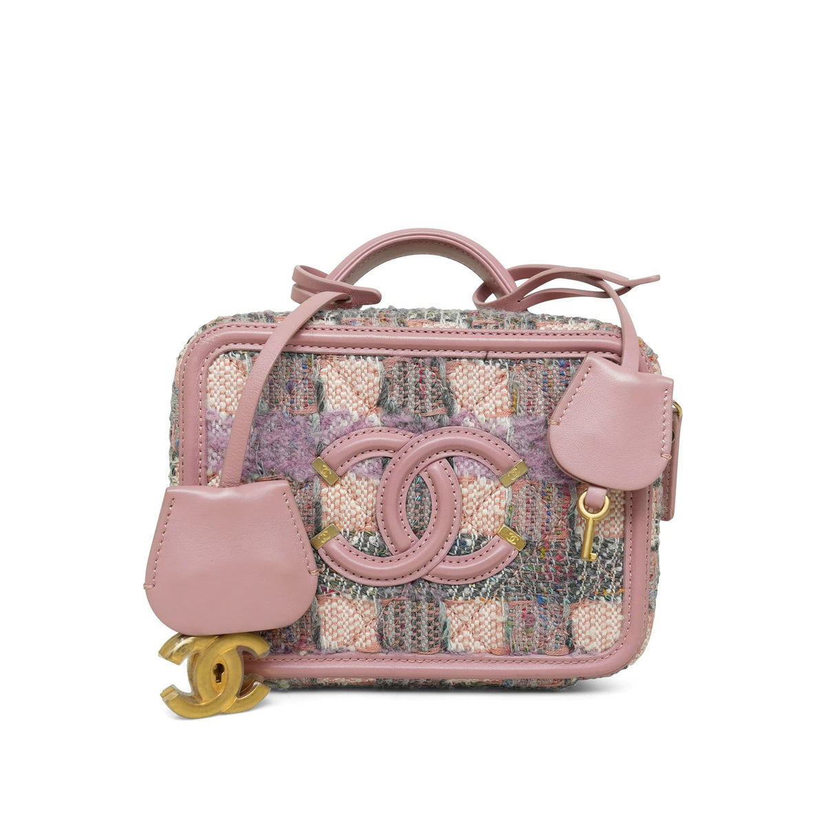 Pink Grey Tweed CC Filigree Vanity Case Small AGHW