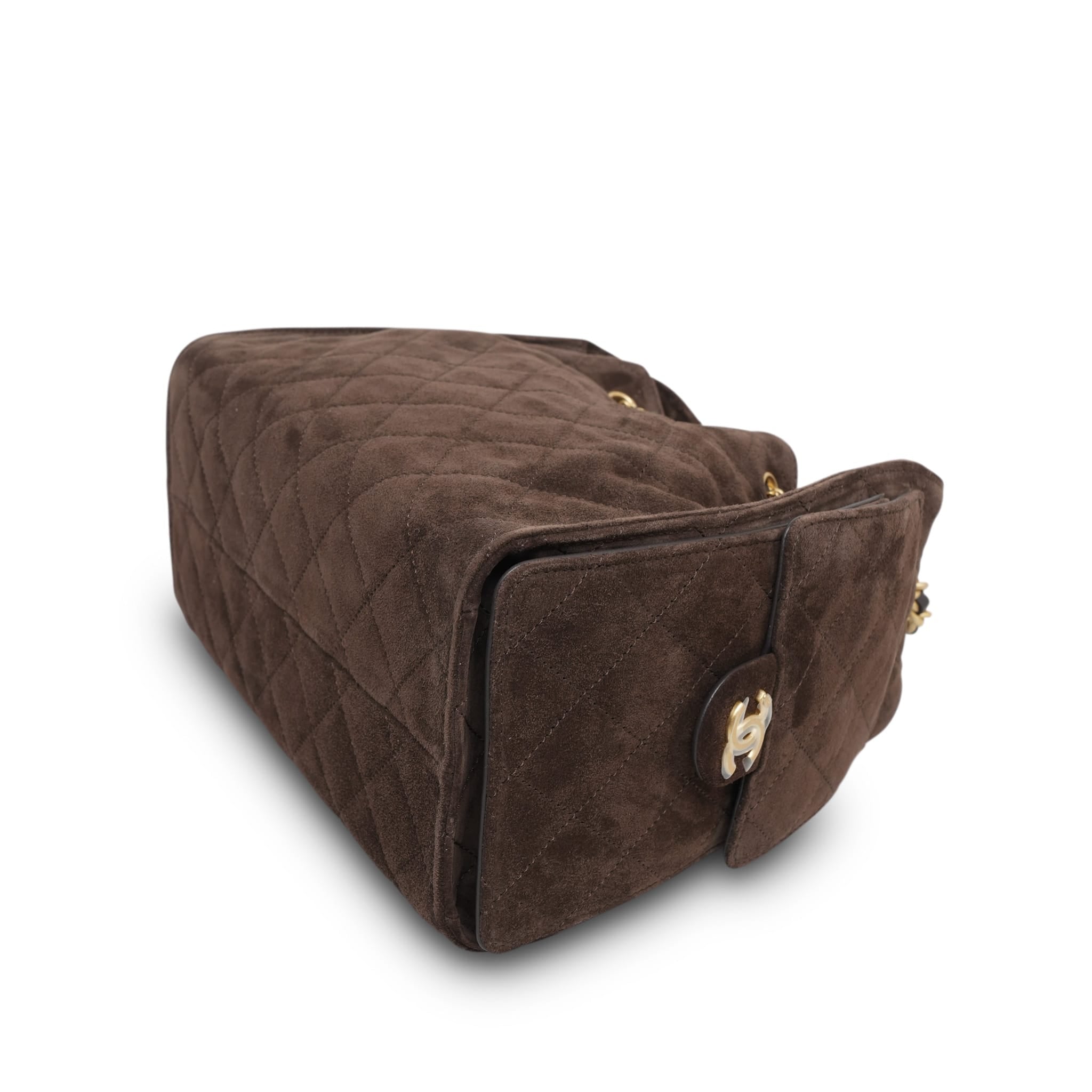 Brown Suede Quilted 25 Hobo Bag Small Aged Gold Hardware