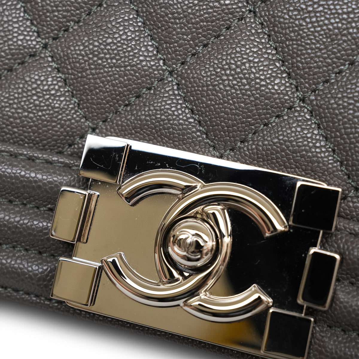 Dark Grey Caviar Quilted Boy Bag Old Medium Silver Hardware