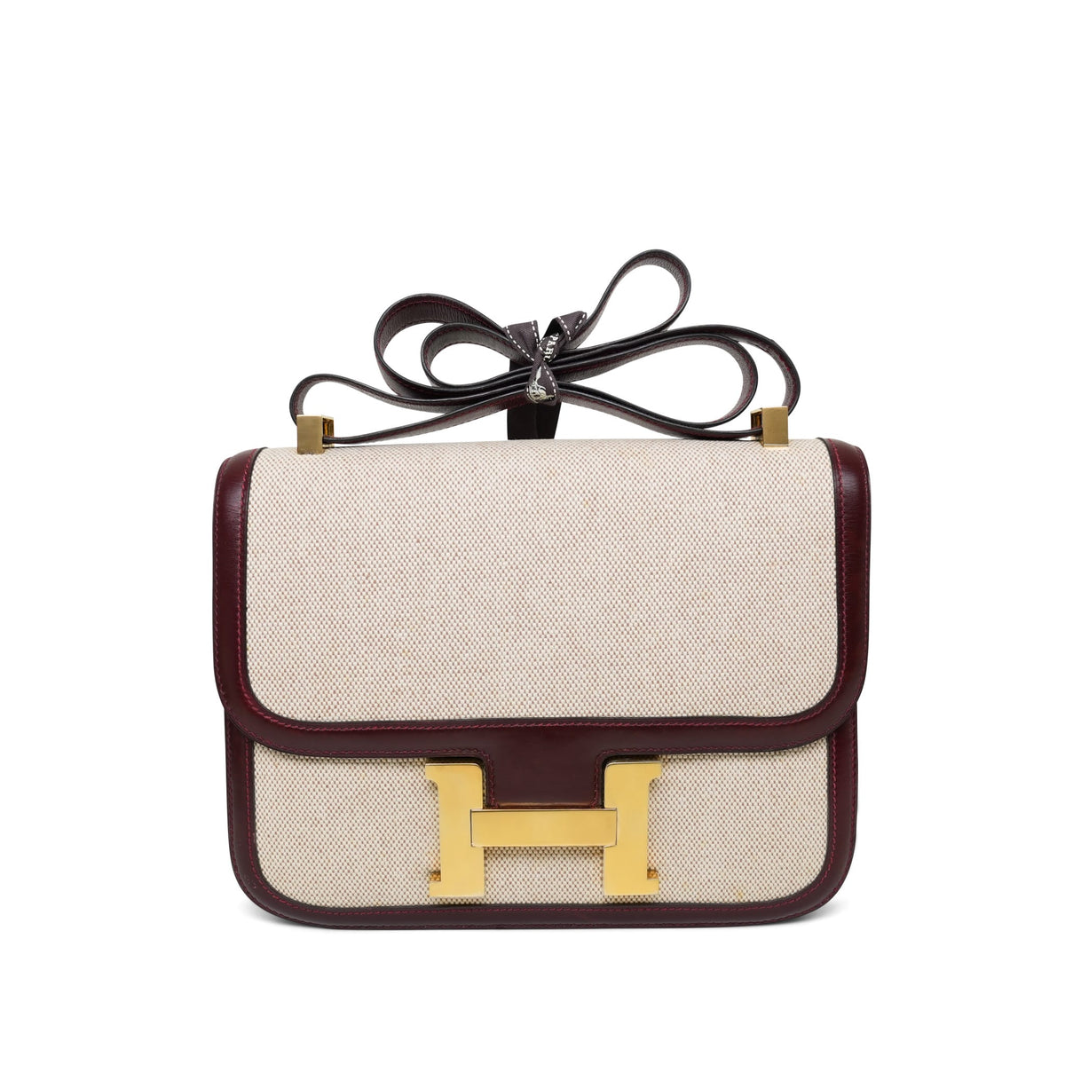 Constance 23 Rouge H Box Calfskin/Toile Gold Plated K Circle Stamp