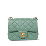 Product image 3 of 23: Green Lambskin Quilted Pearl Crush Mini Square Flap AGHW