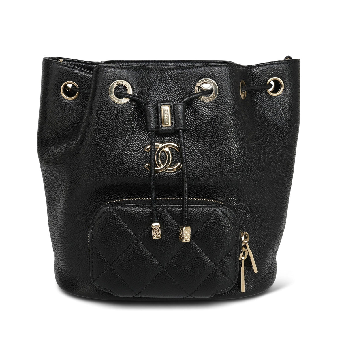 22P Black Caviar Quilted Business Affinity Bucket Bag Small LGHW