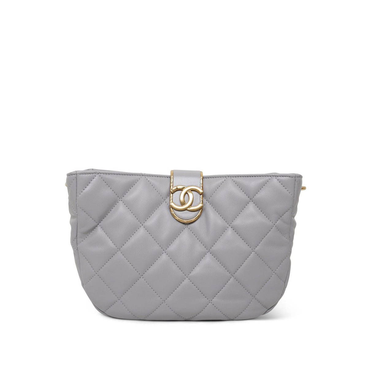 Grey Lambskin Quilted Hobo Chain Bag Aged Gold Hardware