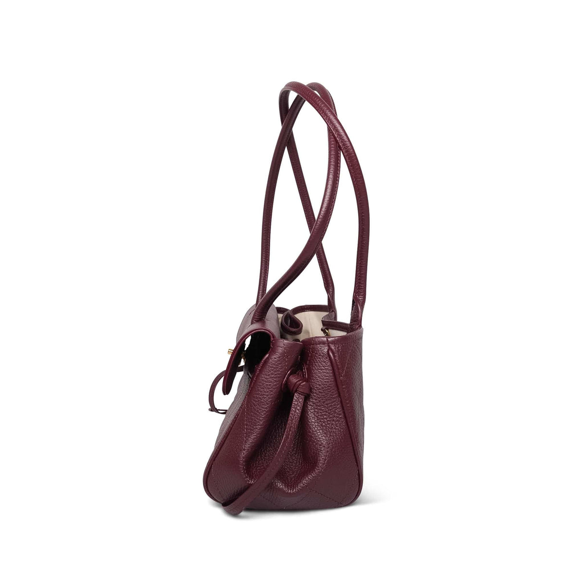 26S Burgundy Grained Calfskin Quilted Urban Essentials Shopping Bag Small Gold Hardware