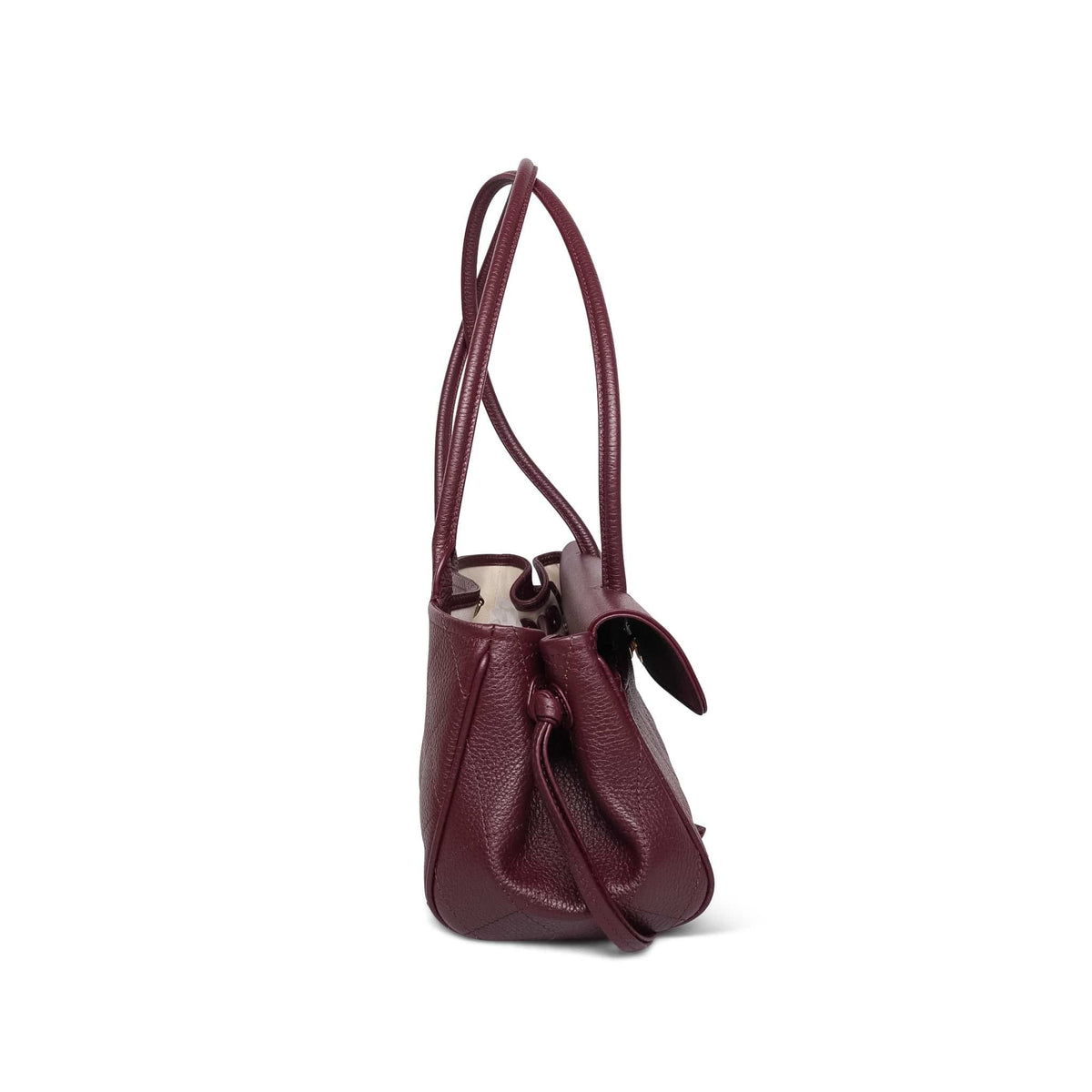 26S Burgundy Grained Calfskin Quilted Urban Essentials Shopping Bag Small Gold Hardware