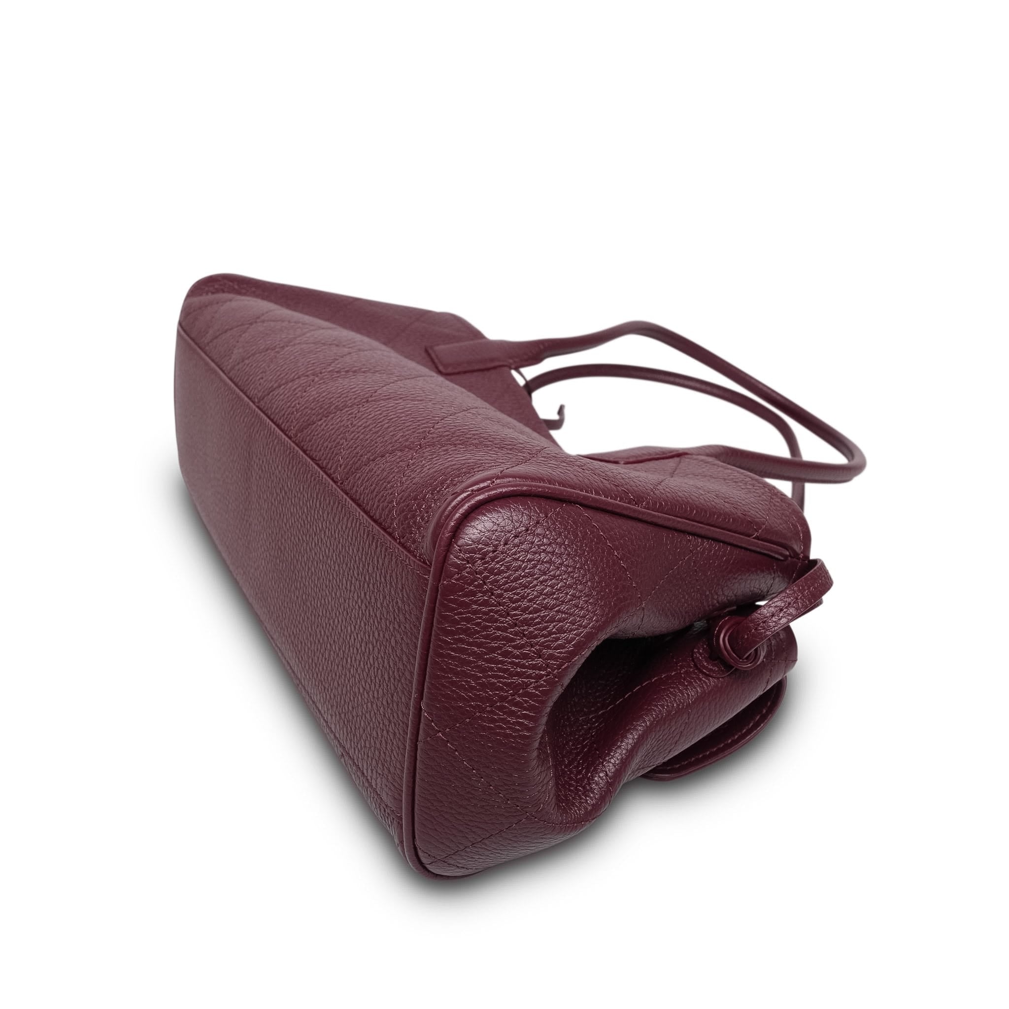 Product image 9 of 15: 26S Burgundy Grained Calfskin Quilted Urban Essentials Shopping Bag Small Gold Hardware