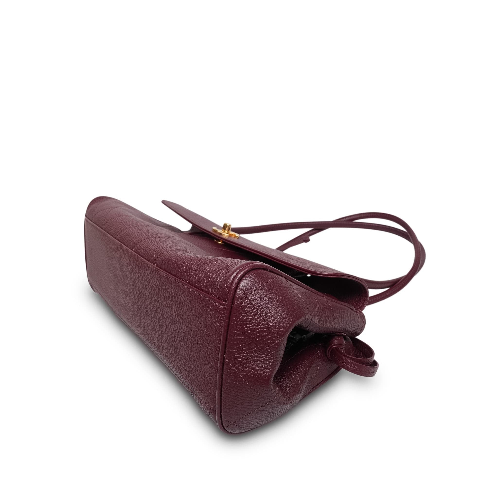 Product image 12 of 15: 26S Burgundy Grained Calfskin Quilted Urban Essentials Shopping Bag Small Gold Hardware
