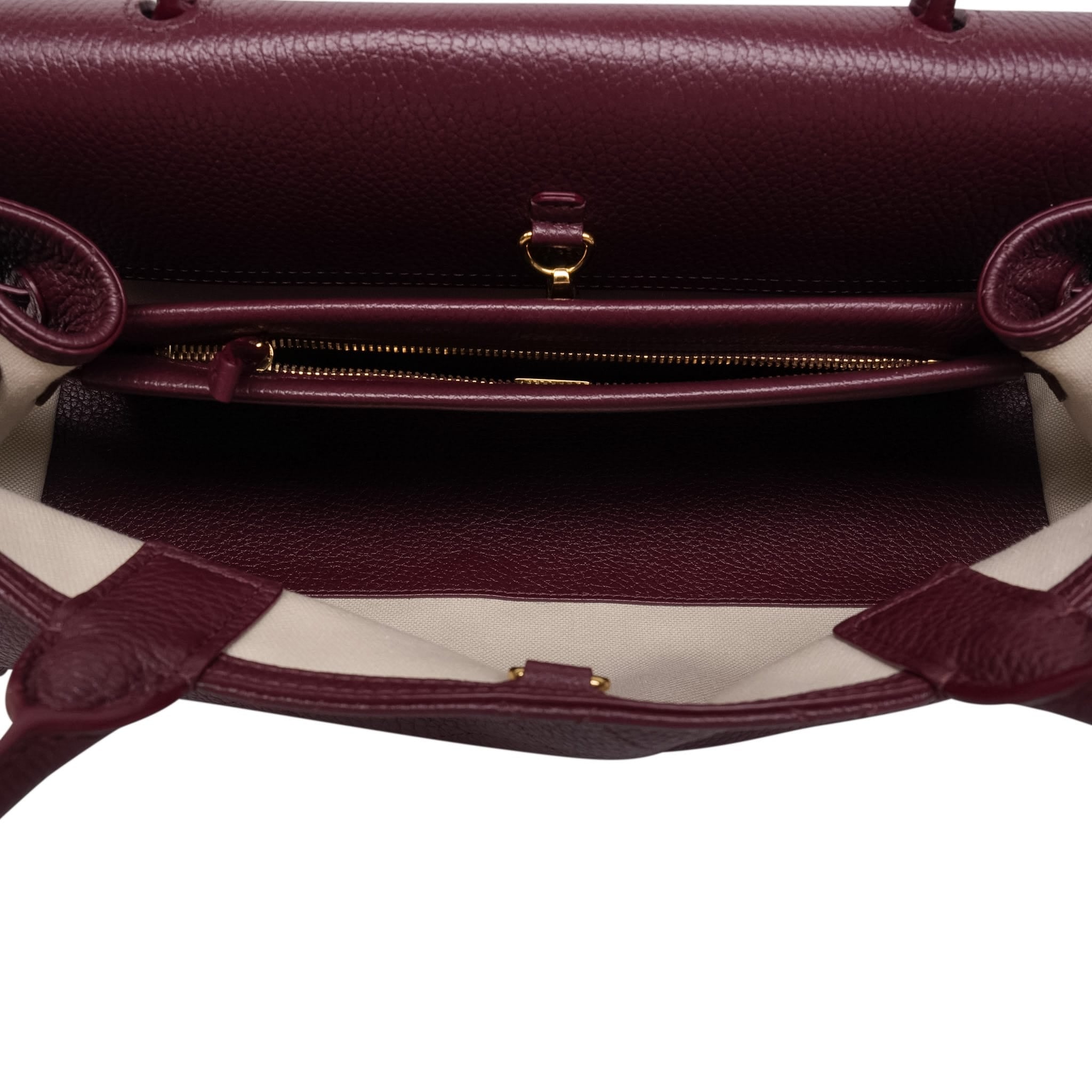 Product image 13 of 15: 26S Burgundy Grained Calfskin Quilted Urban Essentials Shopping Bag Small Gold Hardware
