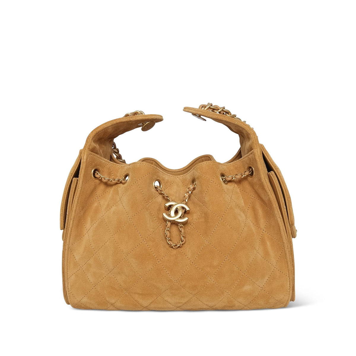 26C Beige/Tan Suede Quilted 25 Hobo Bag Small AGHW
