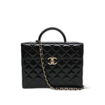 Product image 1 of 12: Black Patent Quilted Top Handle Box Vanity On Chain LGHW