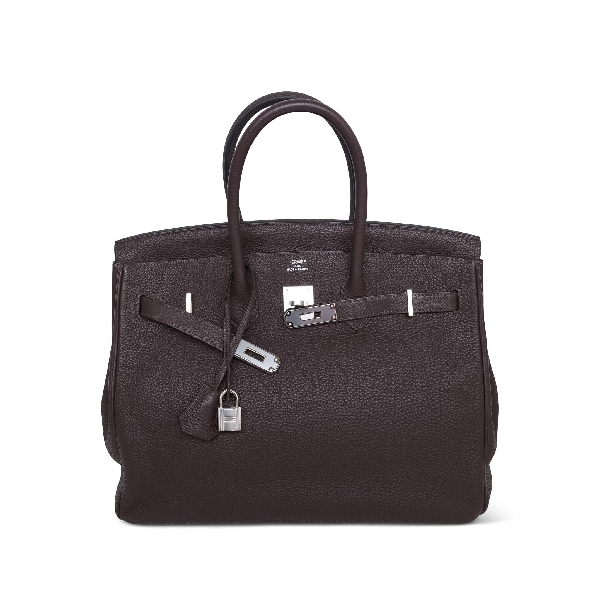 Birkin 35 Ebene Togo Palladium Plated P Square Stamp