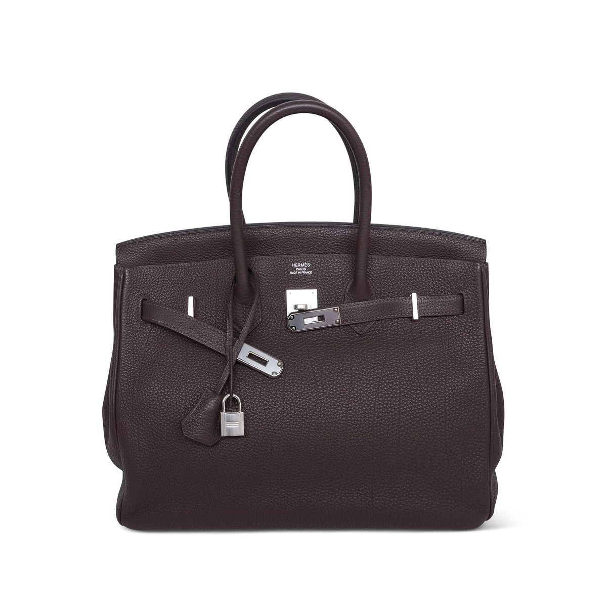 Birkin 35 Ebene Togo Palladium Plated P Square Stamp