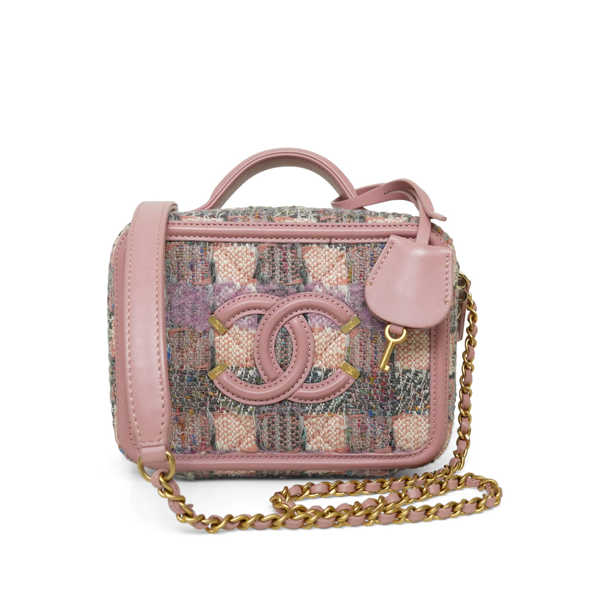 Pink Grey Tweed CC Filigree Vanity Case Small AGHW – REDELUXE