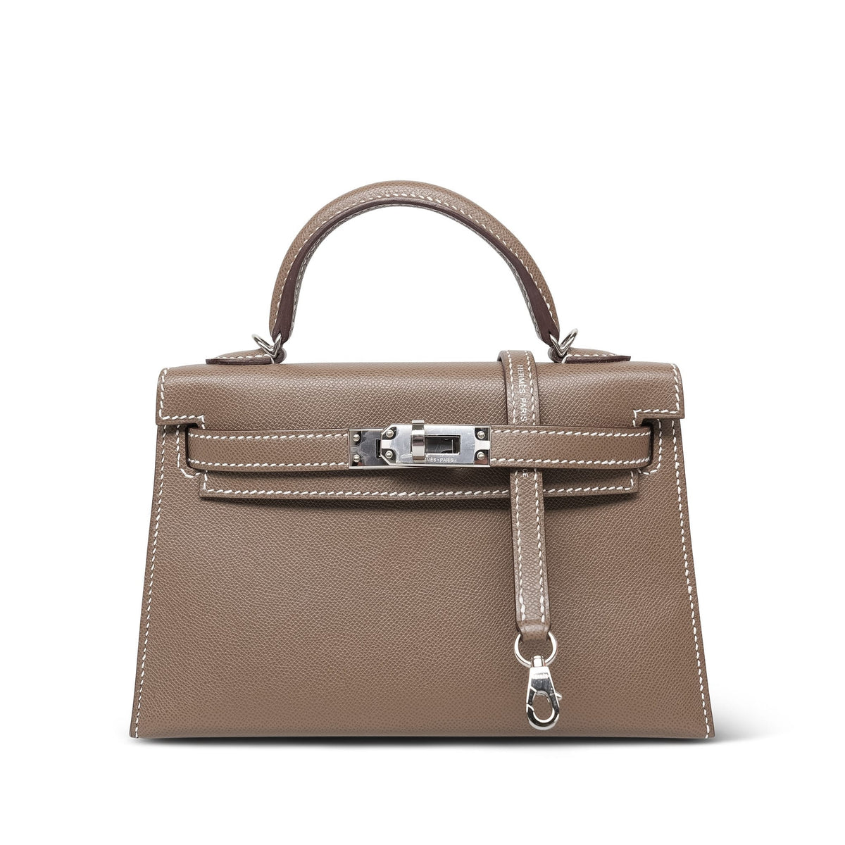 Mini Kelly Sellier Etoupe Epsom Palladium Plated B Stamp