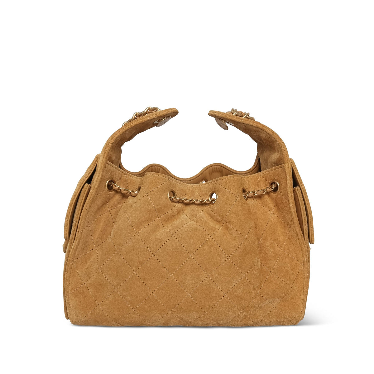 26C Beige/Tan Suede Quilted 25 Hobo Bag Small AGHW