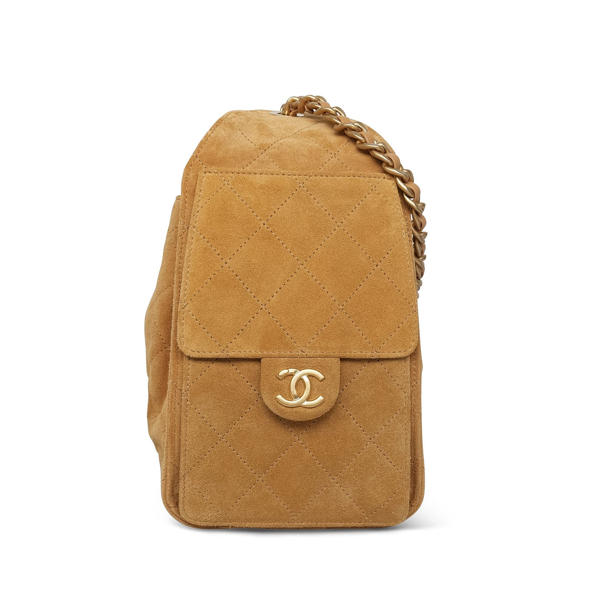 26C Beige/Tan Suede Quilted 25 Hobo Bag Small AGHW