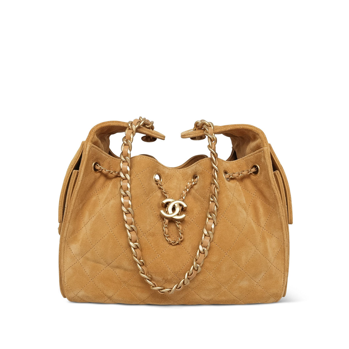26C Beige/Tan Suede Quilted 25 Hobo Bag Small AGHW