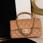 Product image 14 of 16: Caramel Lambskin Quilted Mini Top Handle Light Gold Hardware