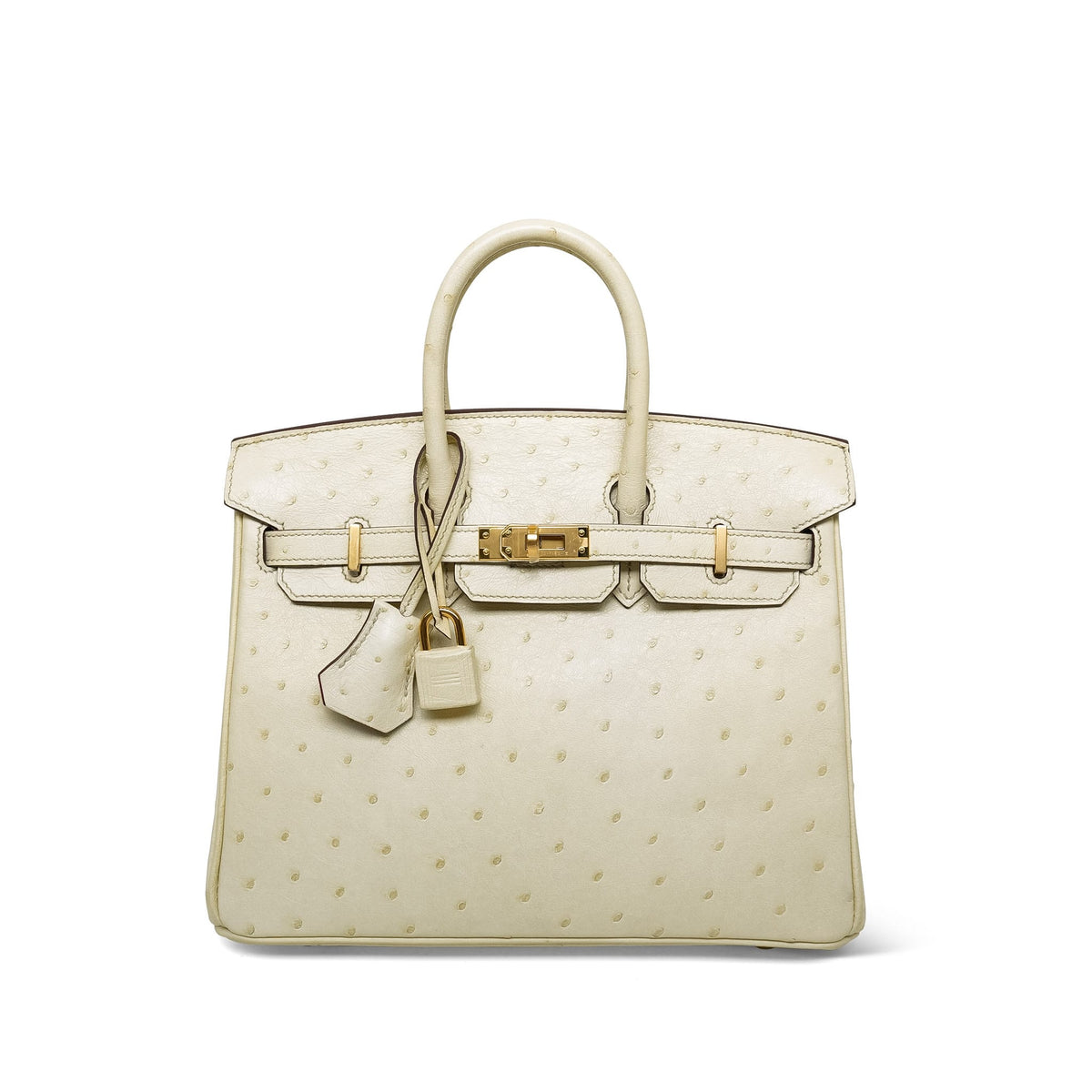 Birkin 25 Bi-Color Horseshoe (HSS) Nata Ostrich/Rose Pourpre Gold Plated U Stamp
