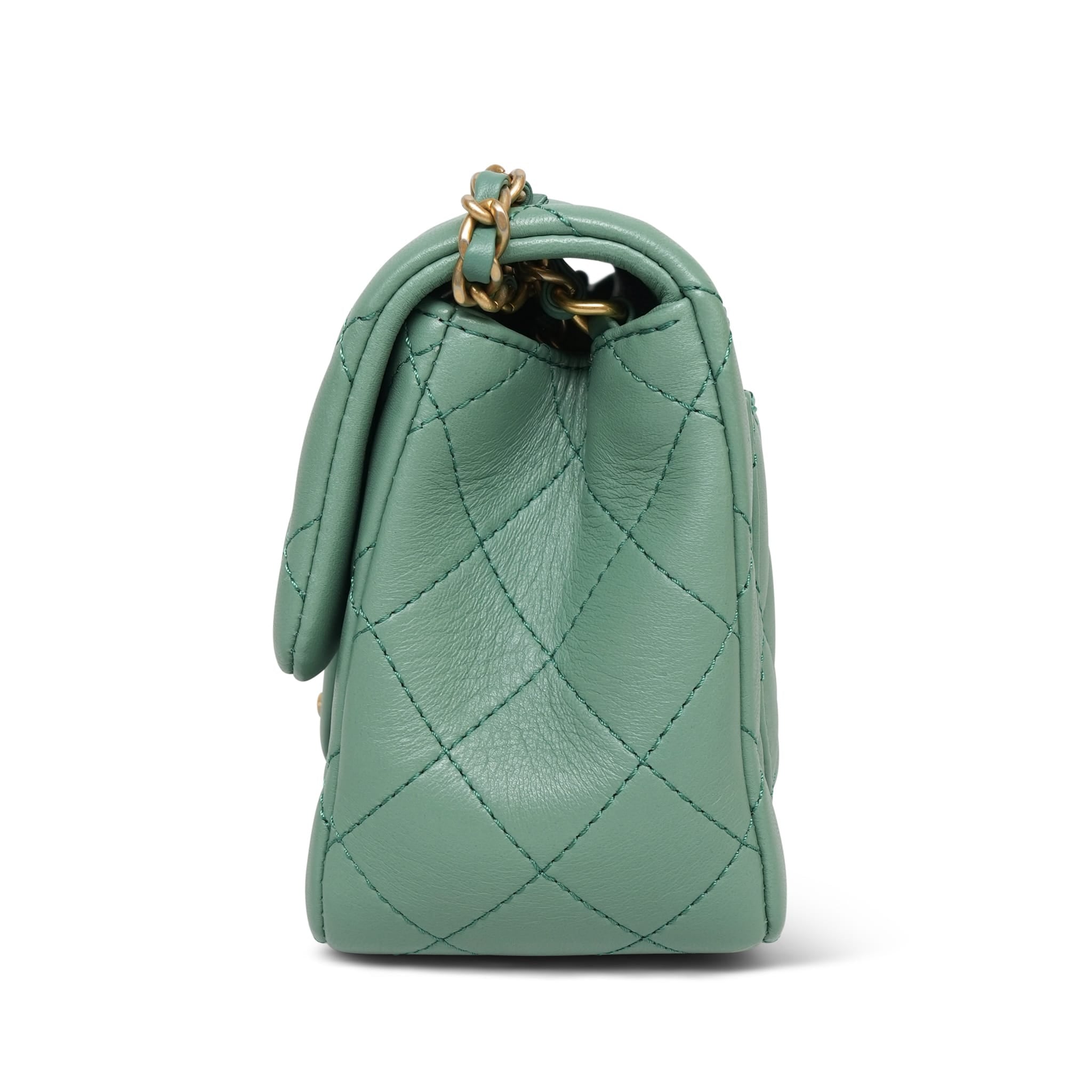 Product image 4 of 23: Green Lambskin Quilted Pearl Crush Mini Square Flap AGHW