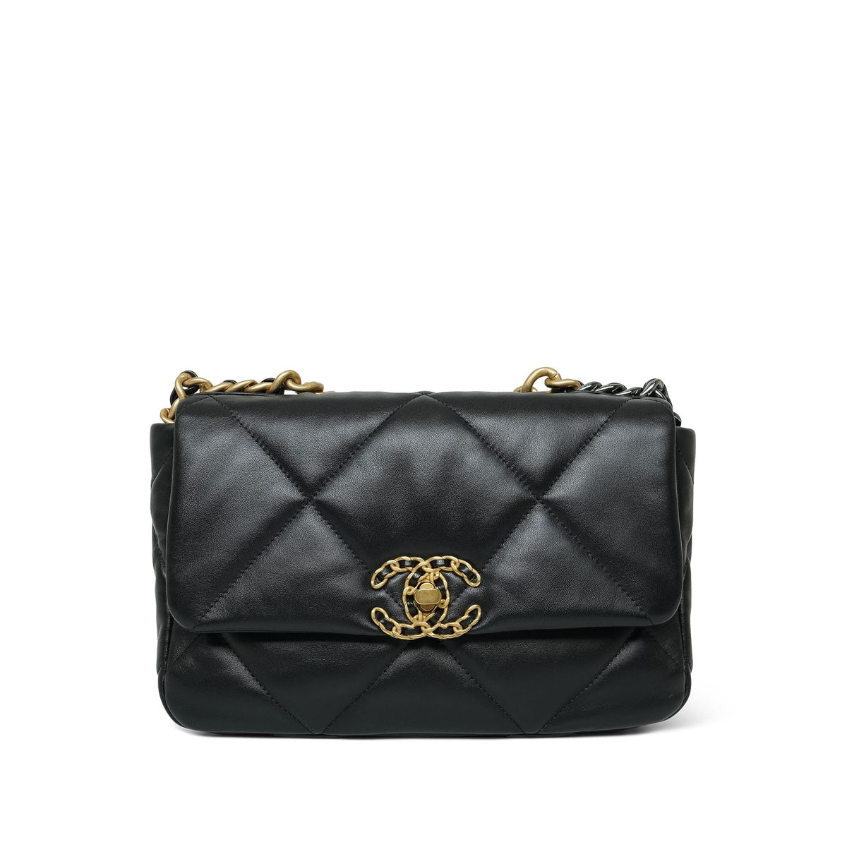 24P Black Lambskin Quilted Small 19 Flap MHW