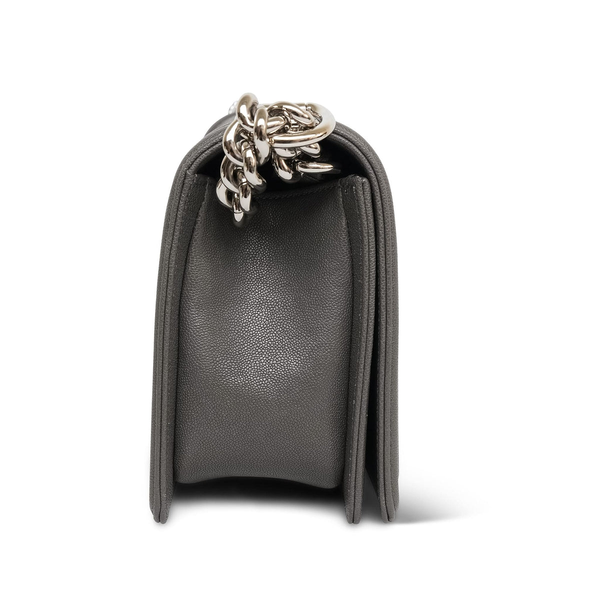 Dark Grey Caviar Quilted Boy Bag Old Medium Silver Hardware