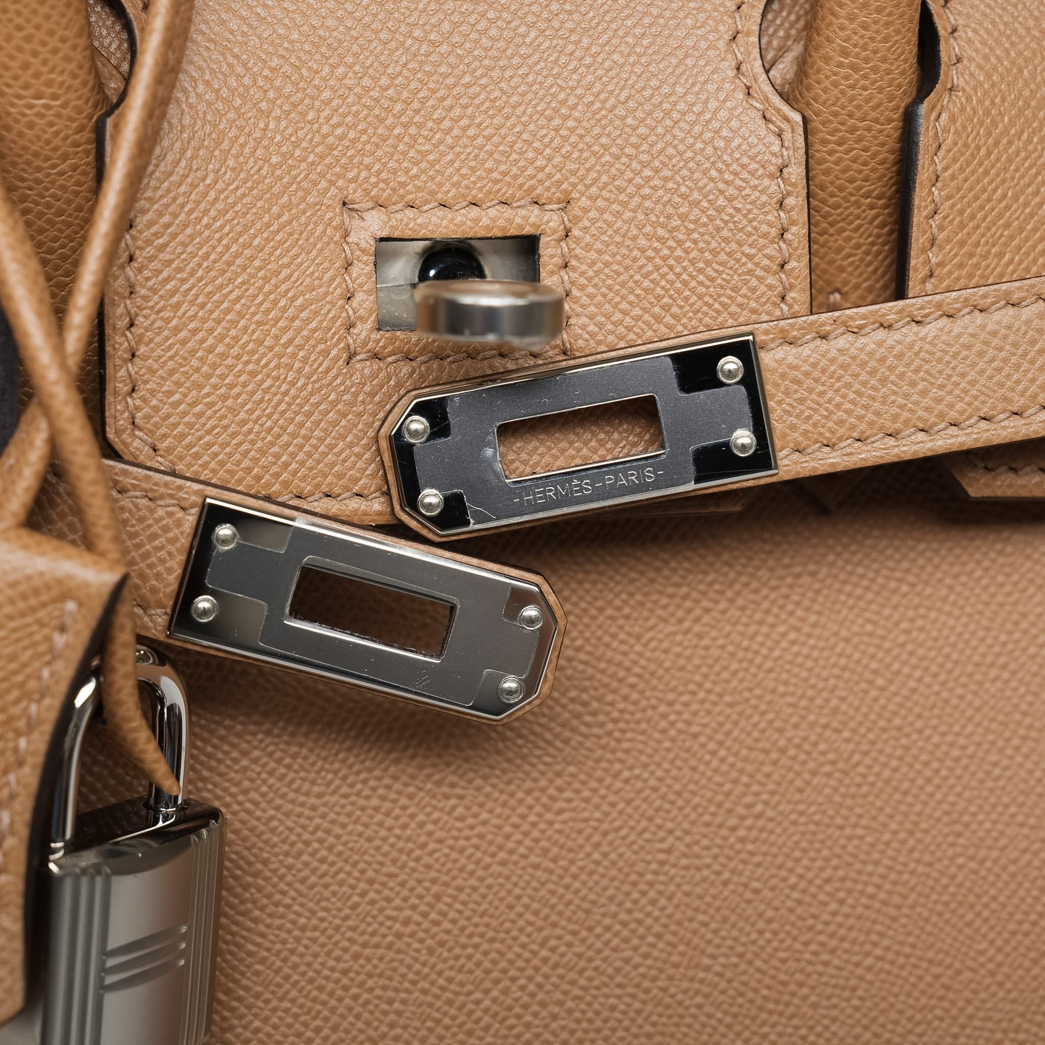 Product image 5 of 15: Birkin Sellier 25 Chai Veau Madame Palladium Plated U Stamp