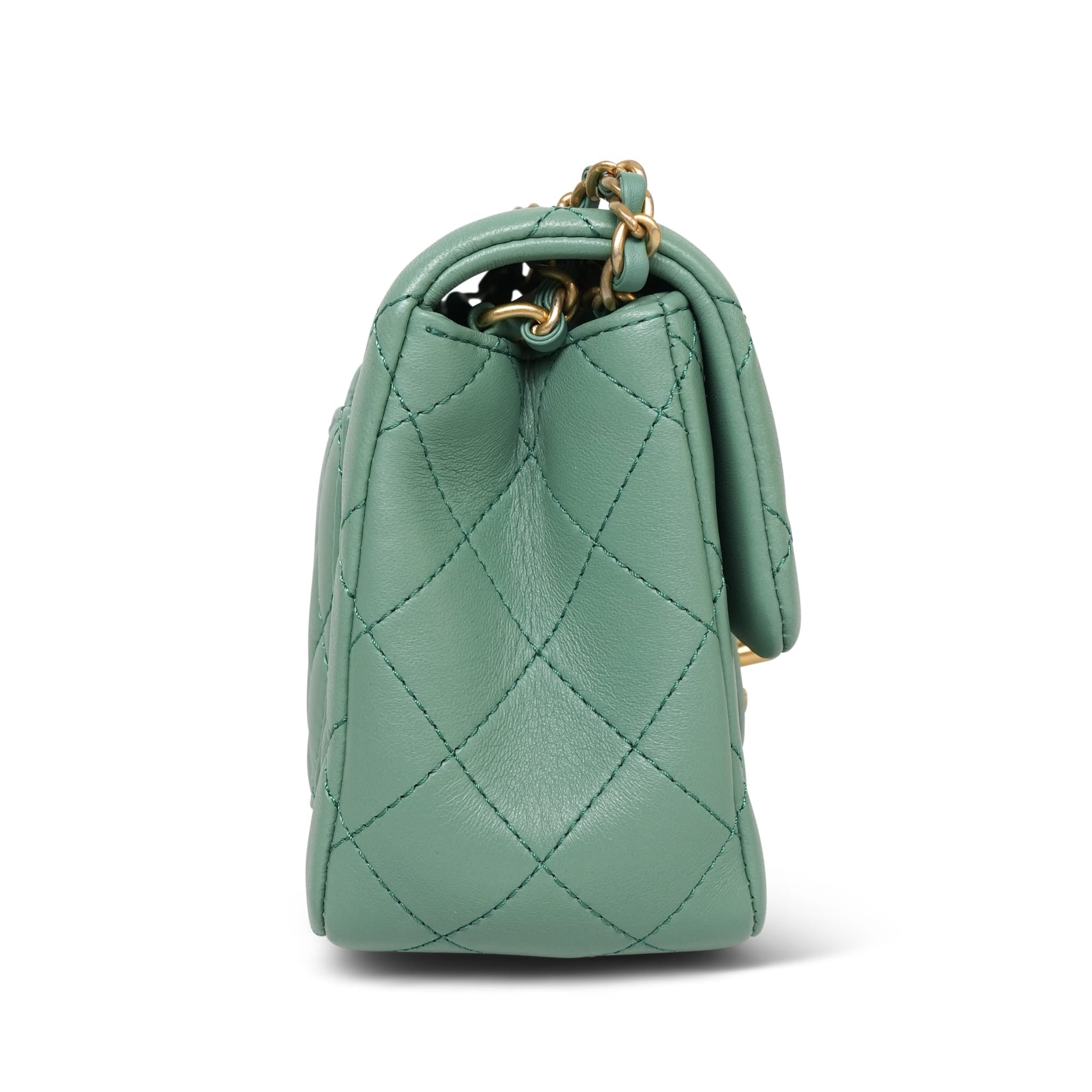 Product image 8 of 23: Green Lambskin Quilted Pearl Crush Mini Square Flap AGHW