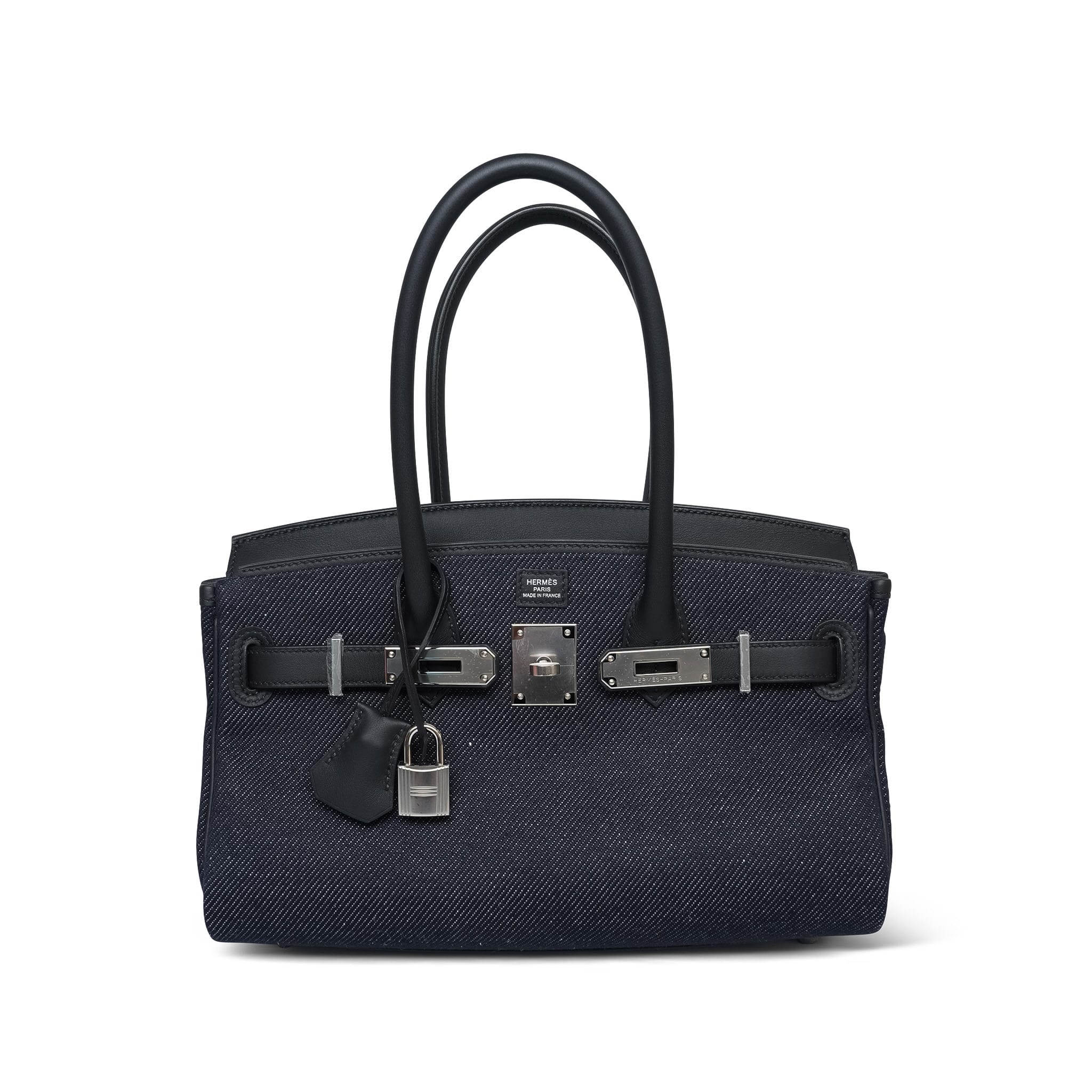 Product image 4 of 14: Shoulder Birkin 29 Bleu Indigo Jean Canvas/Noir Swift Palladium Plated K Stamp