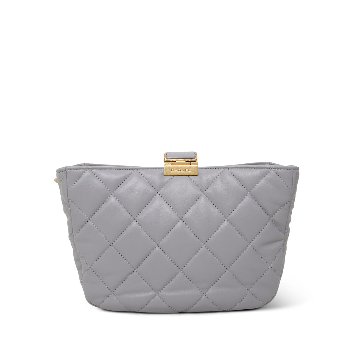 Grey Lambskin Quilted Hobo Chain Bag Aged Gold Hardware