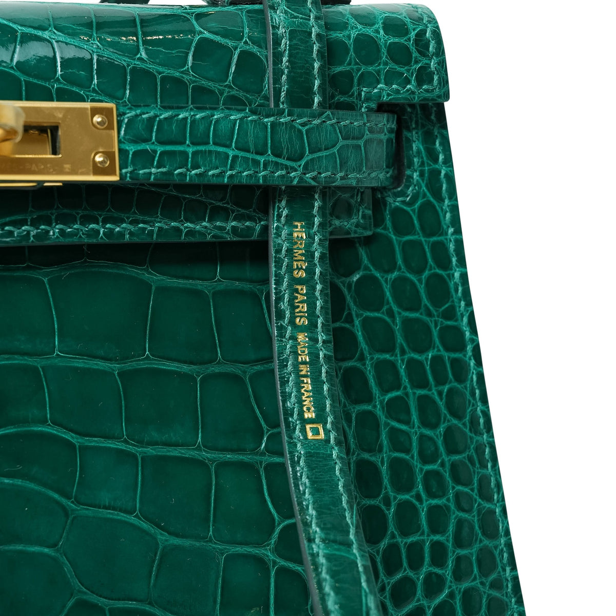 Mini Kelly Sellier Vert Emeraude Alligator Gold Plated A Stamp