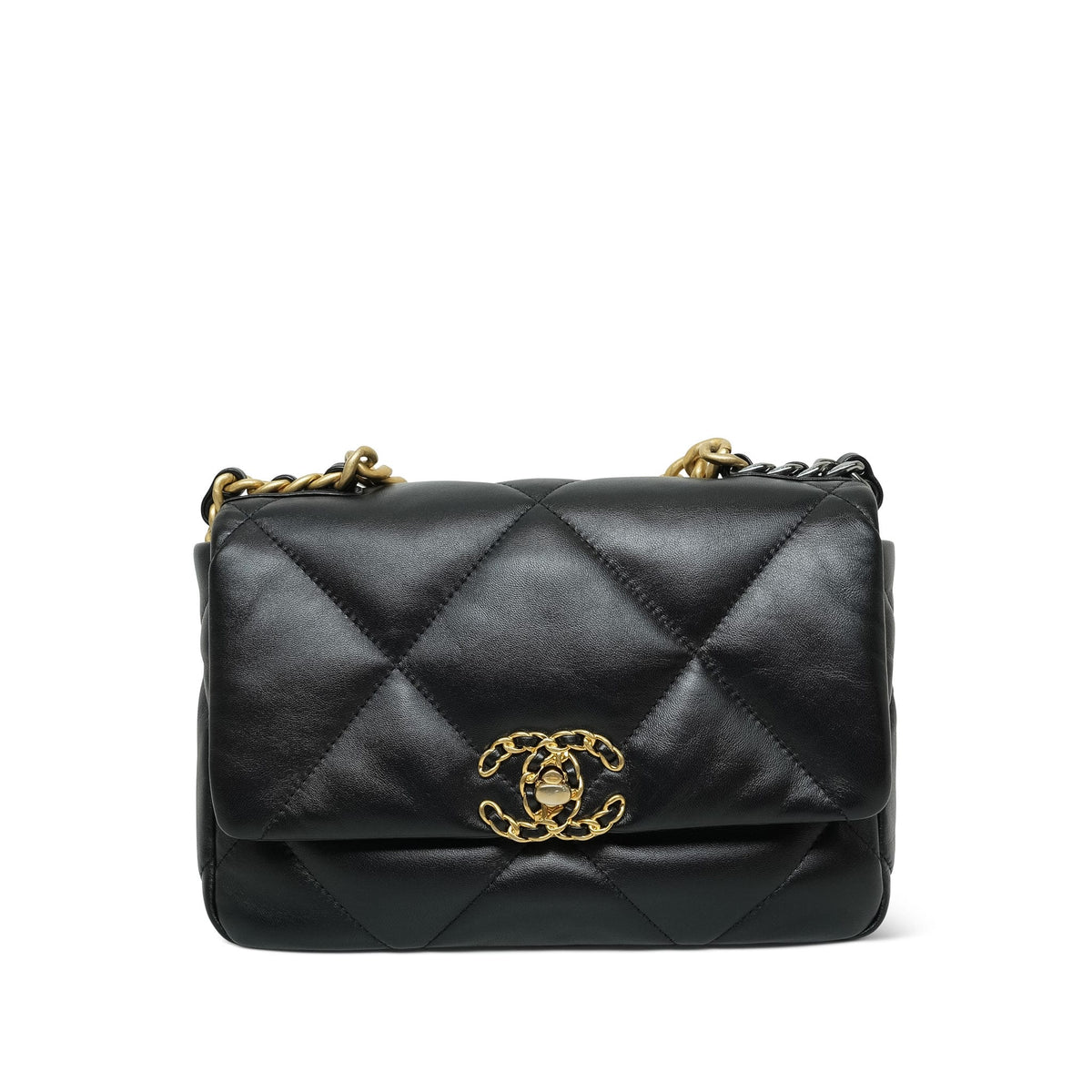 22K Black Lambskin Quilted Small 19 Flap MHW