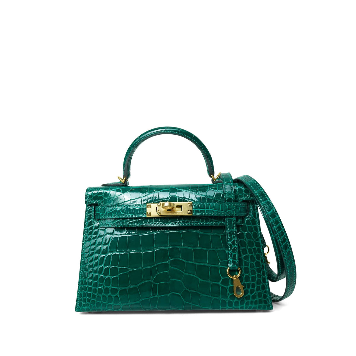 Mini Kelly Sellier Vert Emeraude Alligator Gold Plated A Stamp