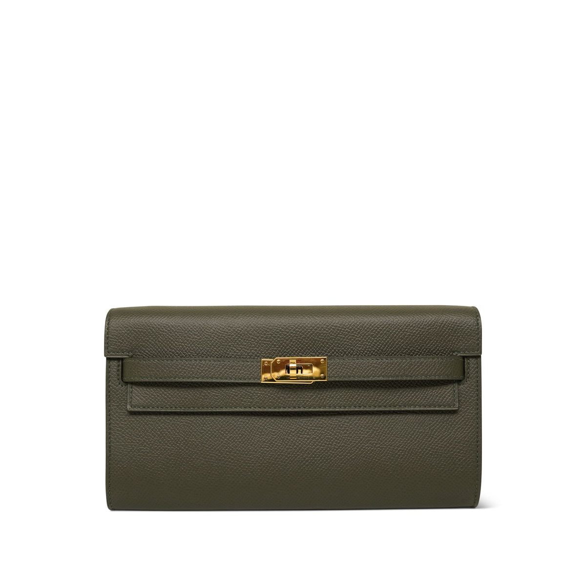 Kelly Wallet To Go Vert De Gris Epsom Gold Plated Z Stamp