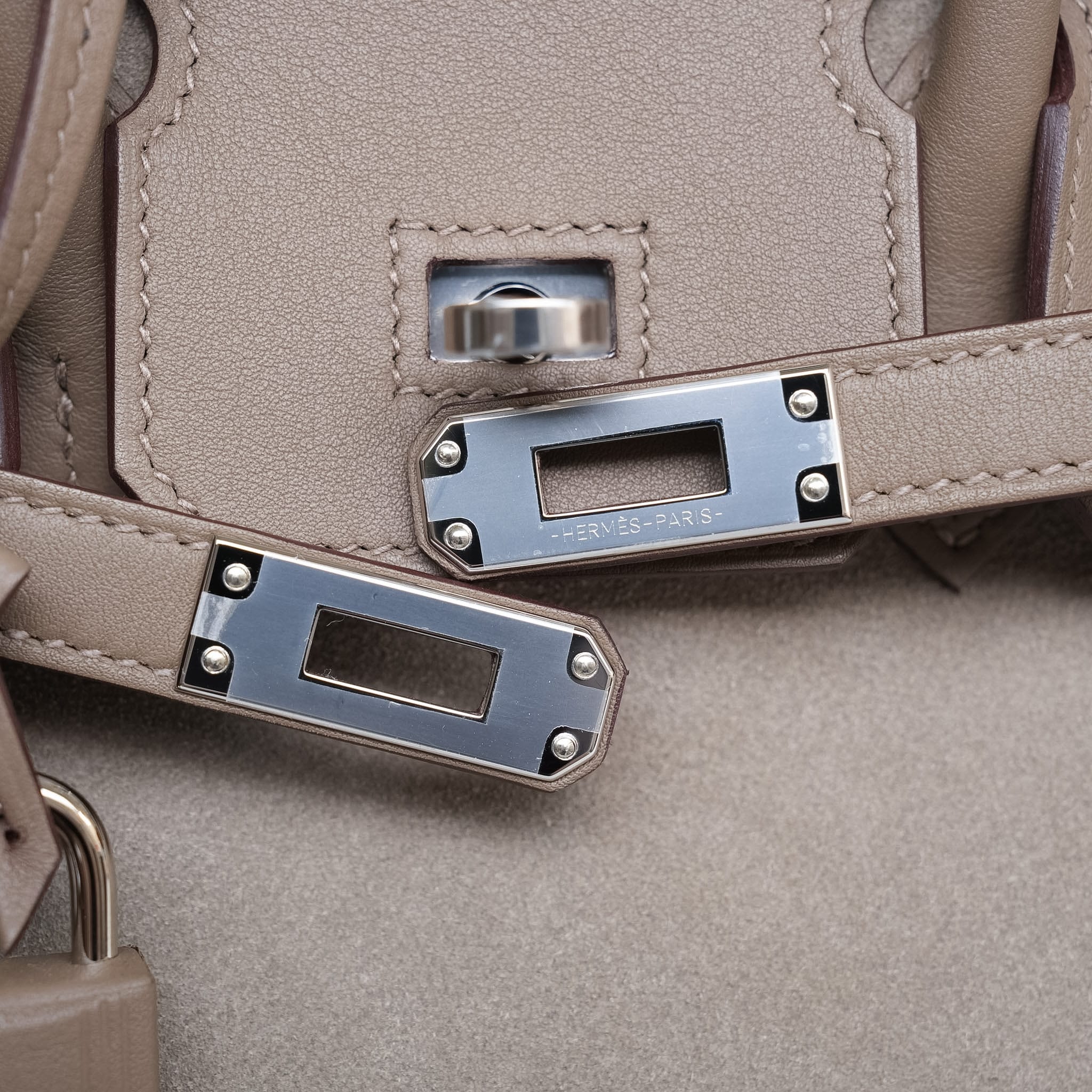 Product image 3 of 18: Birkin 25 Gris Caillou/Etoupe Grizzly/Swift Palladium Plated B Stamp
