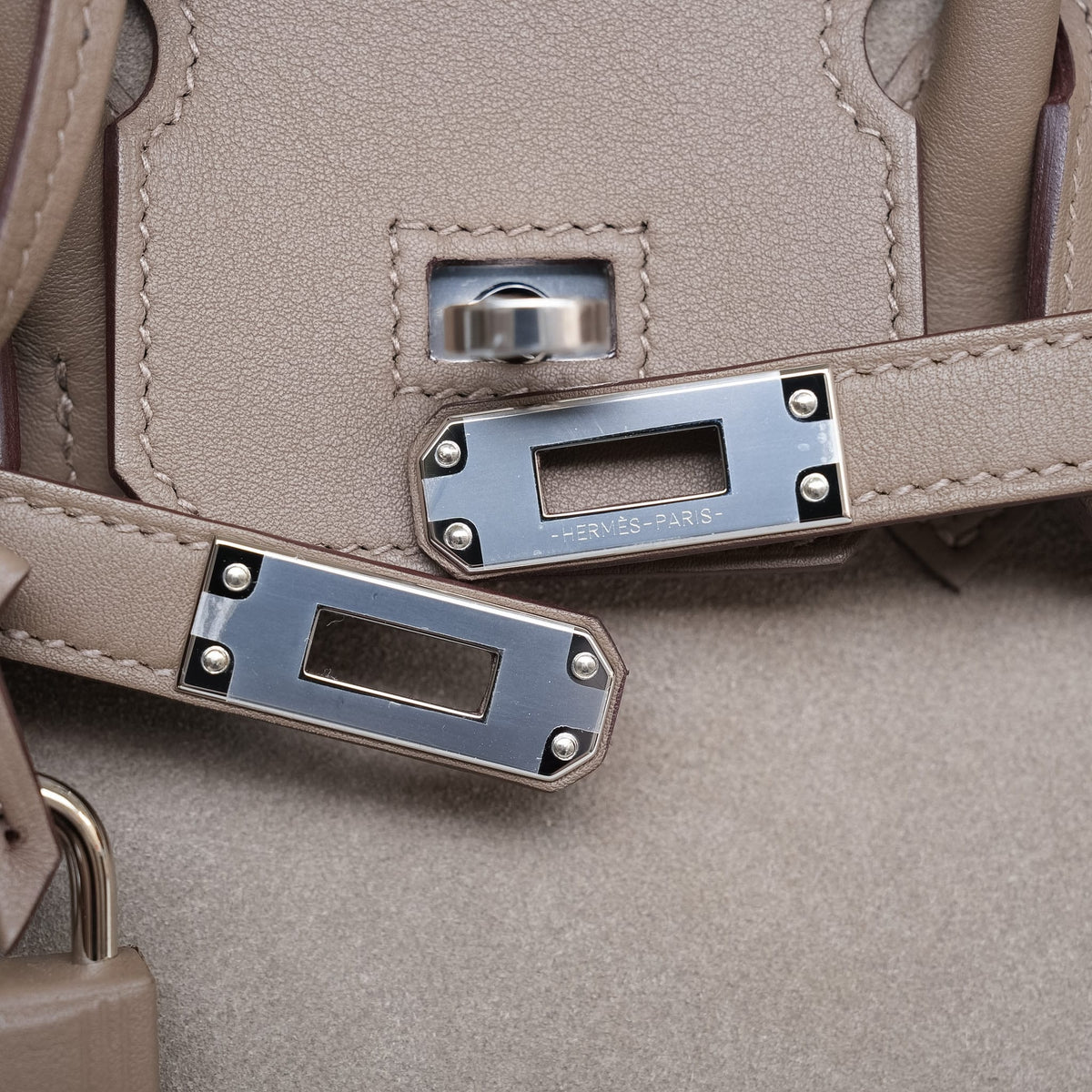 Birkin 25 Gris Caillou/Etoupe Grizzly/Swift Palladium Plated B Stamp