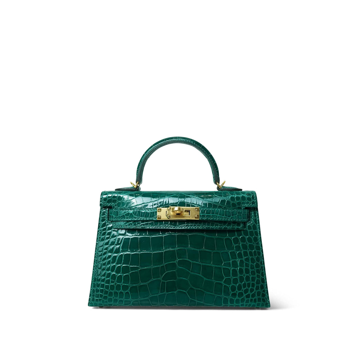 Mini Kelly Sellier Vert Emeraude Alligator Gold Plated A Stamp