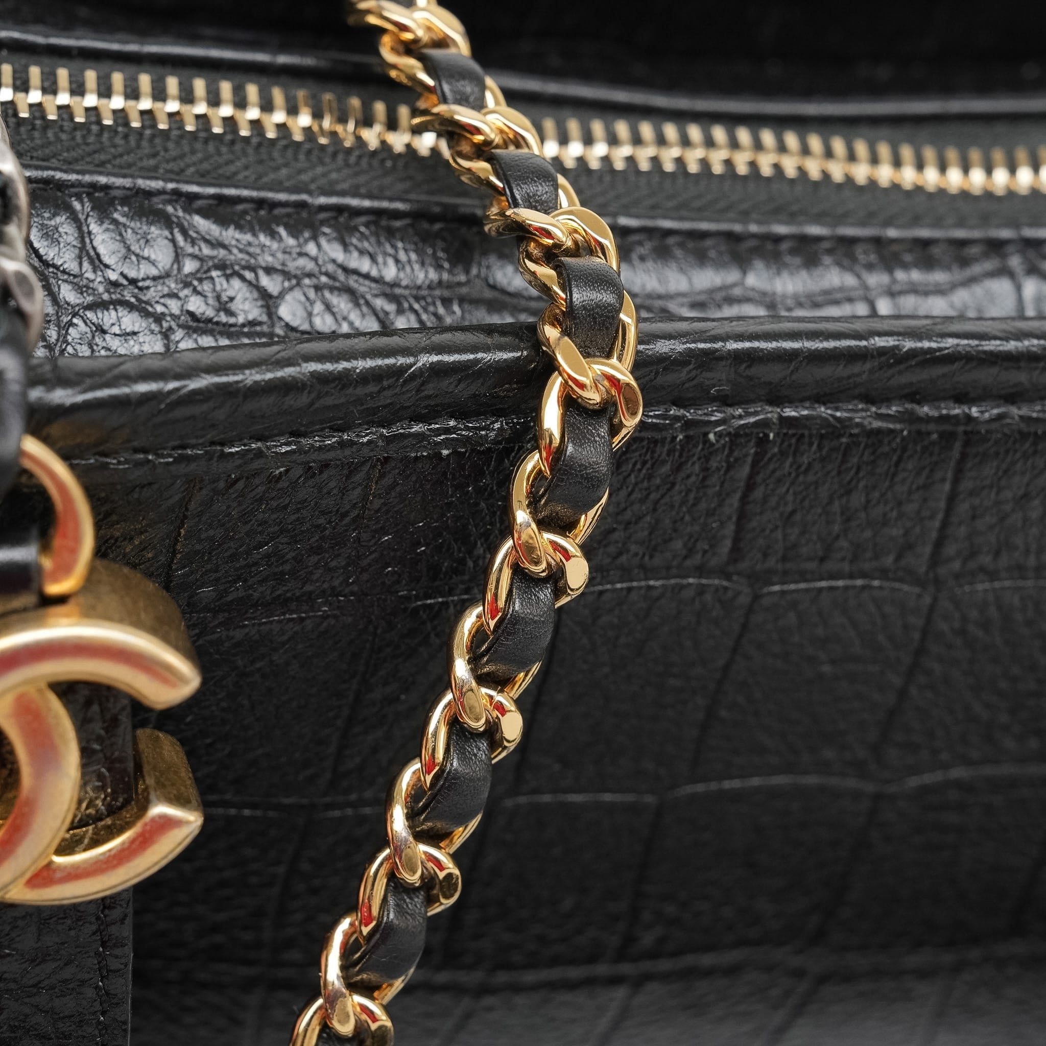 Black Crocodile Embossed Calfskin Gabrielle Hobo Bag Small Mixed Hardware