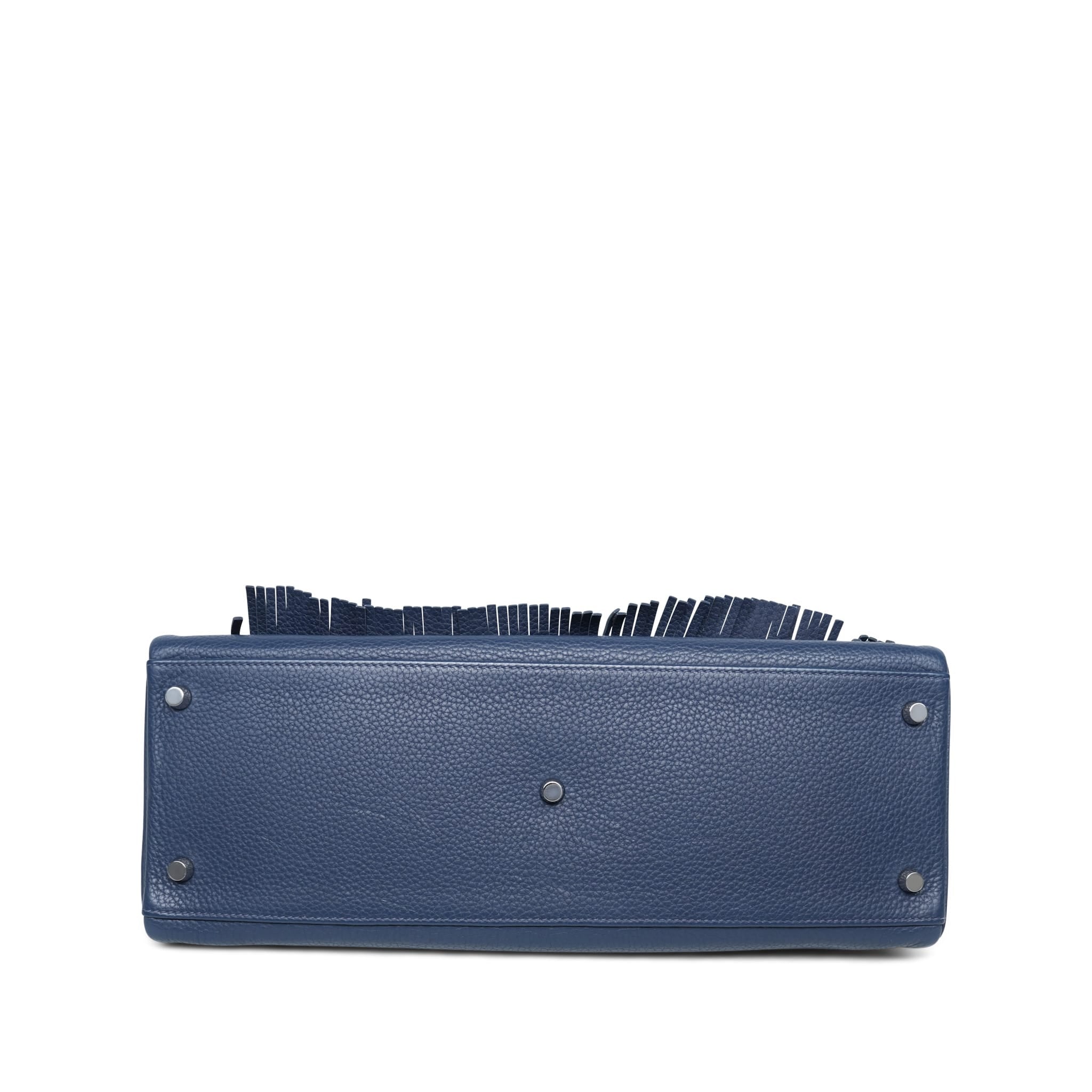 Product image 9 of 14: Shoulder Kelly 42 Bleu Abysse Clemence Fringe Palladium Plated M Square Stamp