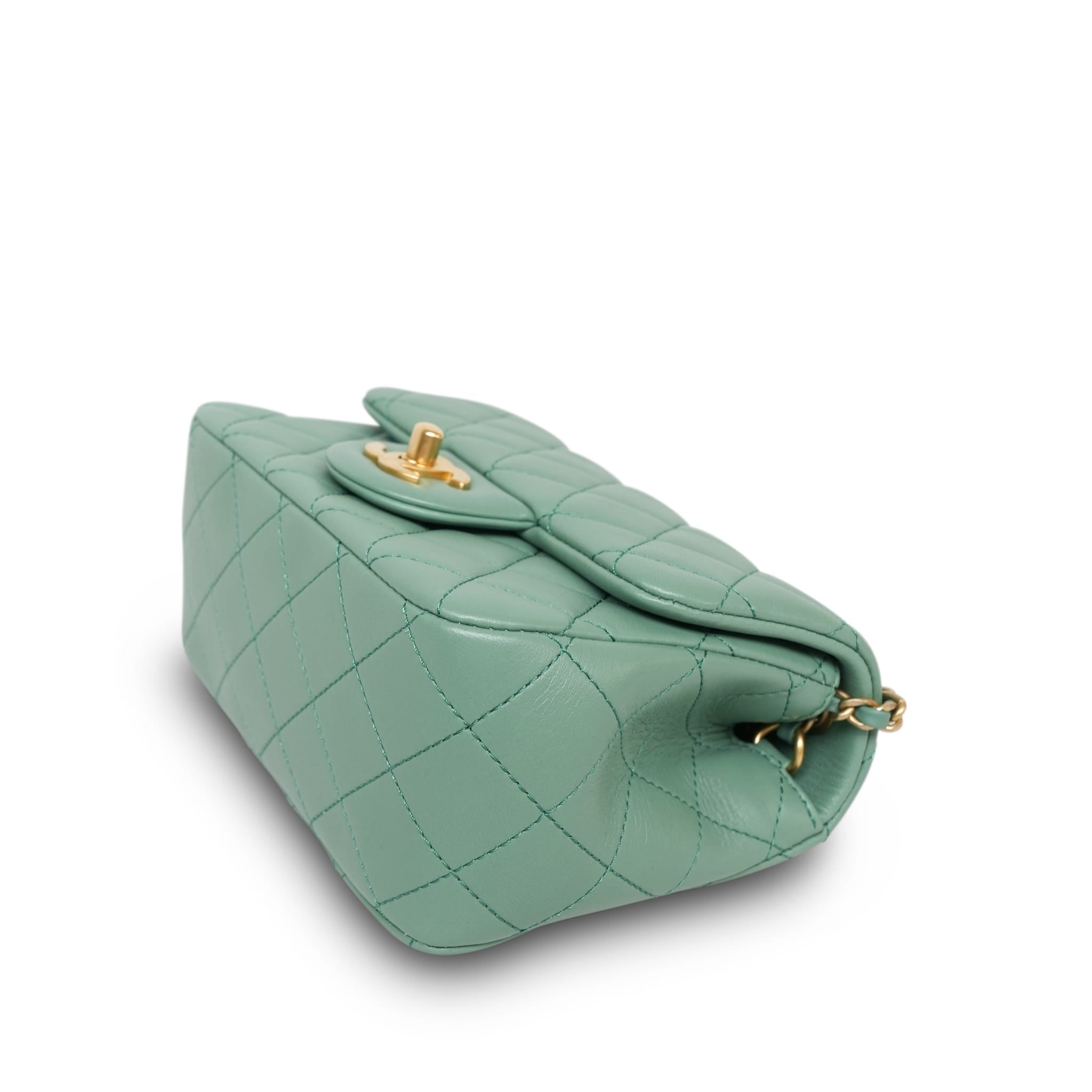 Product image 12 of 23: Green Lambskin Quilted Pearl Crush Mini Square Flap AGHW